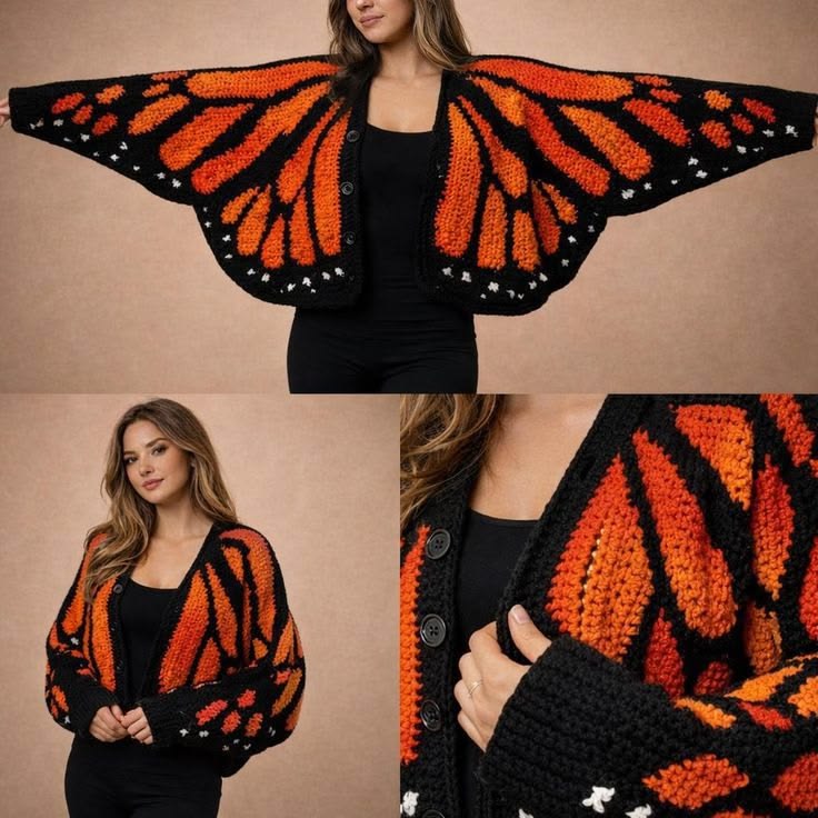 🦋 Patrón + Curso- Cardigan Mariposa Monarca Crochet (3 bonos incluidos)