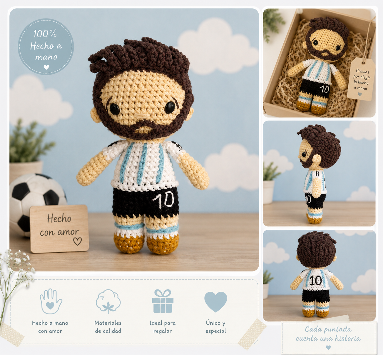 🏆 Patrón Amigurumi Messi Campeón + 2 bonos