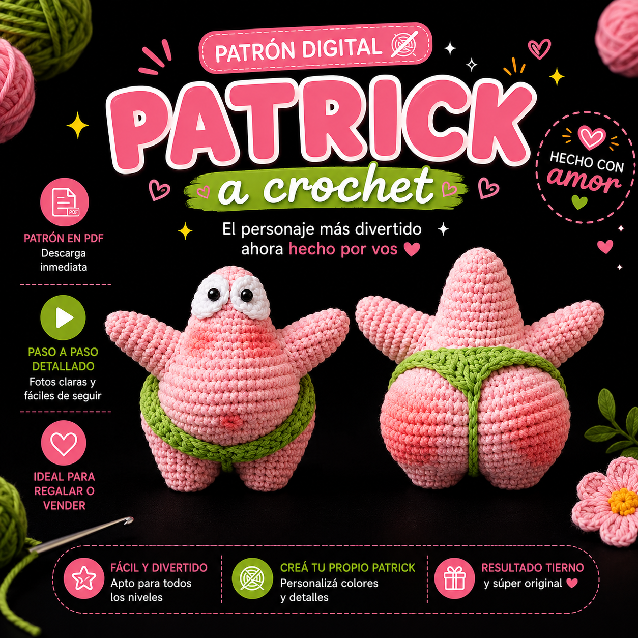 ⭐ Patrick a Crochet – Patrón PDF Paso a Paso 🧶