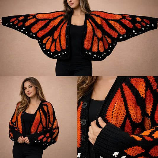 🦋 Patrón + Curso- Cardigan Mariposa Monarca Crochet (3 bonos incluidos)