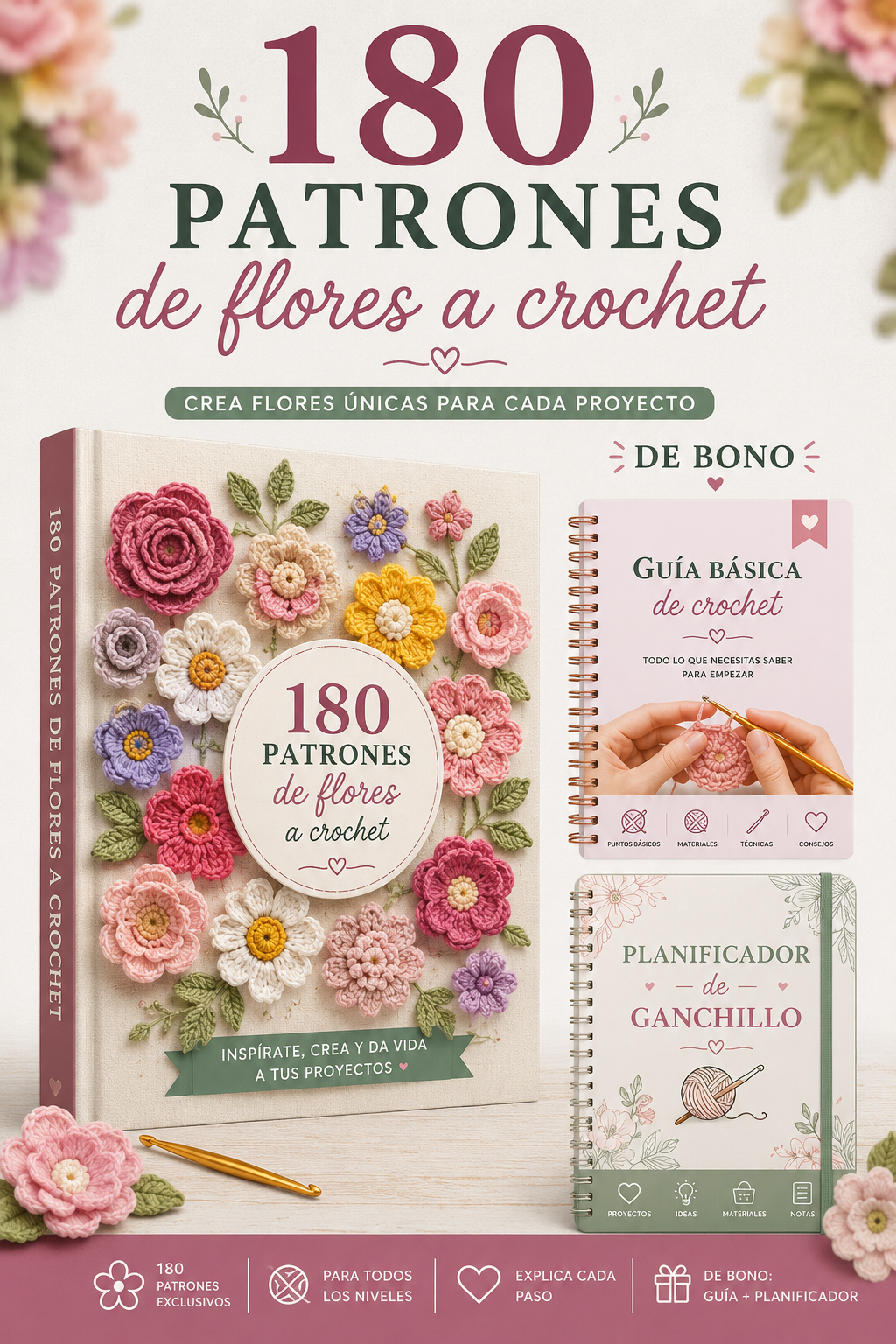 180 patrones de Flores + 2 bonus exclusivos